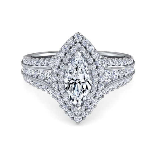 Gabriel - 14K White Gold Marquise Shape Diamond Channel Set Engagement Ring