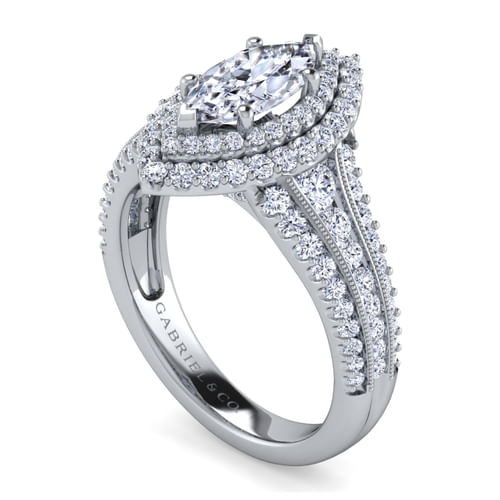 14K White Gold Marquise Shape Diamond Channel Set Engagement Ring