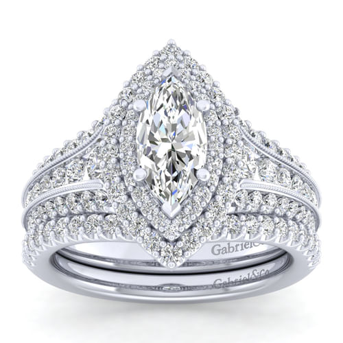 14K White Gold Marquise Shape Diamond Channel Set Engagement Ring