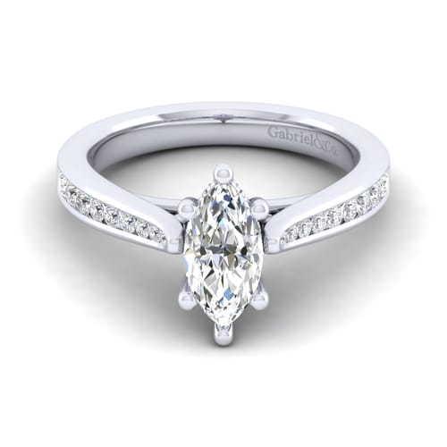 14K White Gold Marquise Shape Diamond Channel Set Engagement Ring
