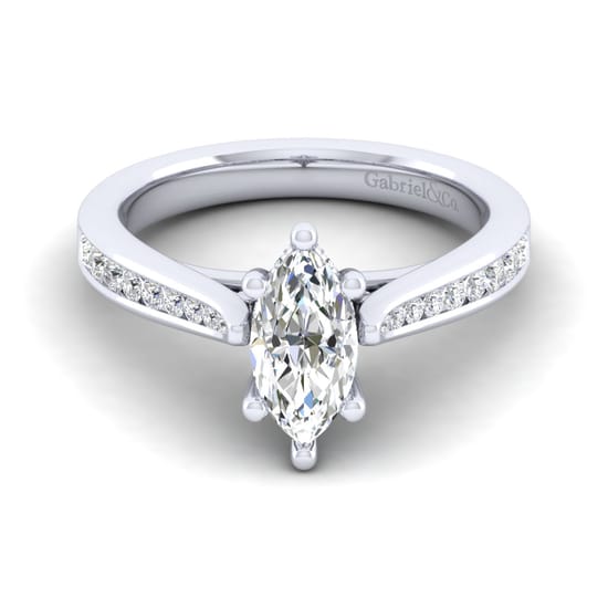 Gabriel - 14K White Gold Marquise Shape Diamond Channel Set Engagement Ring