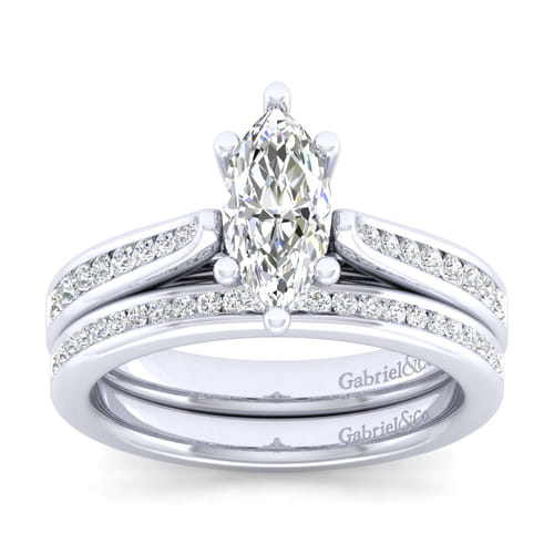14K White Gold Marquise Shape Diamond Channel Set Engagement Ring