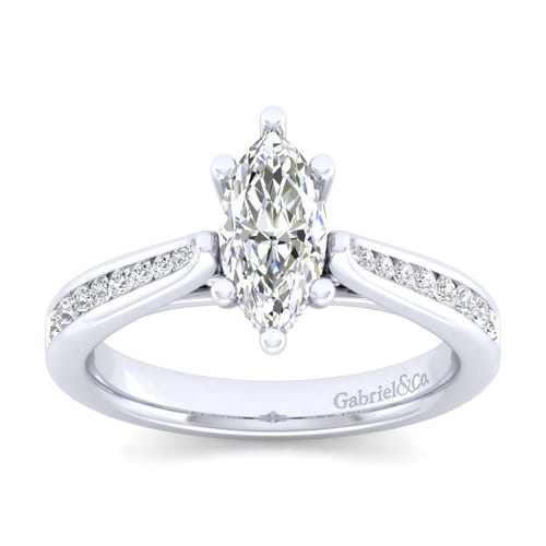 14K White Gold Marquise Shape Diamond Channel Set Engagement Ring