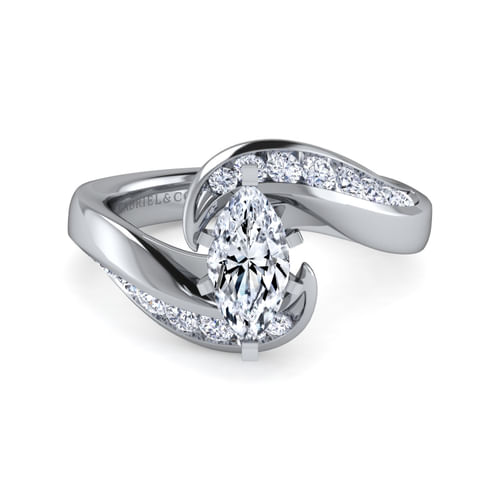 14K White Gold Marquise Shape Diamond Channel Set Engagement Ring