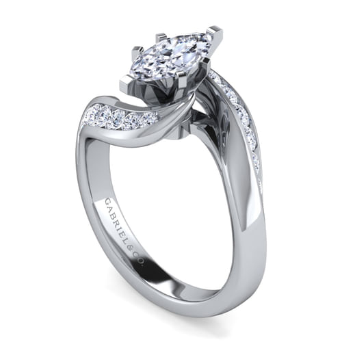 14K White Gold Marquise Shape Diamond Channel Set Engagement Ring