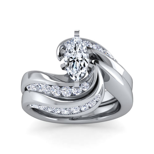 14K White Gold Marquise Shape Diamond Channel Set Engagement Ring