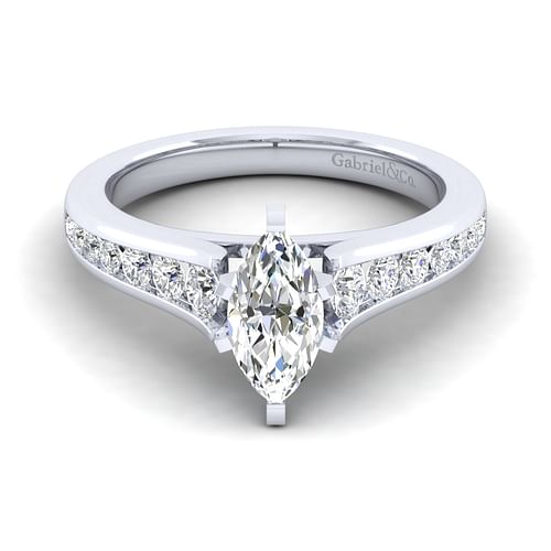 14K White Gold Marquise Shape Diamond Channel Set Engagement Ring