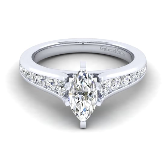 Gabriel - 14K White Gold Marquise Shape Diamond Channel Set Engagement Ring