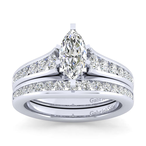 14K White Gold Marquise Shape Diamond Channel Set Engagement Ring
