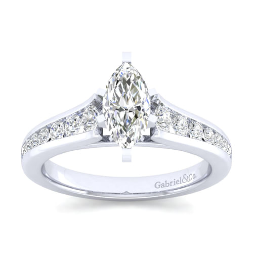 14K White Gold Marquise Shape Diamond Channel Set Engagement Ring