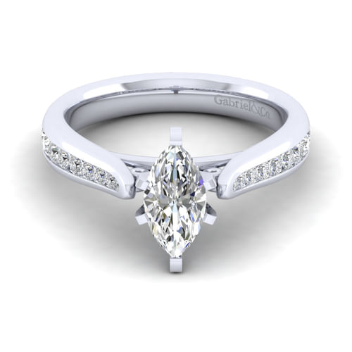 14K White Gold Marquise Shape Diamond Channel Set Engagement Ring