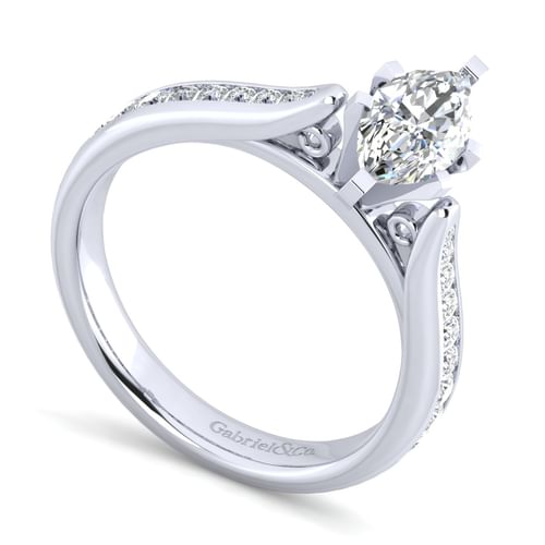 14K White Gold Marquise Shape Diamond Channel Set Engagement Ring