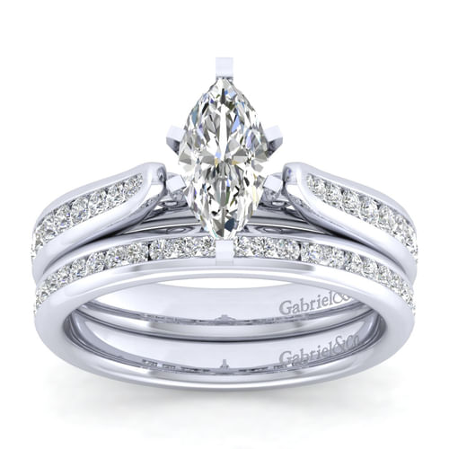 14K White Gold Marquise Shape Diamond Channel Set Engagement Ring
