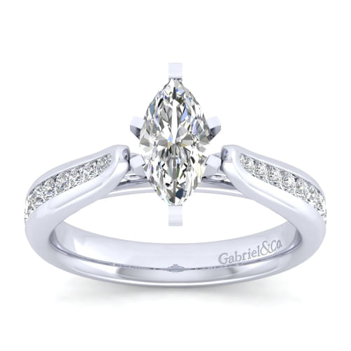14K White Gold Marquise Shape Diamond Channel Set Engagement Ring