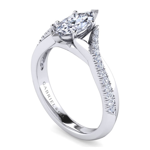 14K White Gold Marquise Shape Diamond Engagement Ring