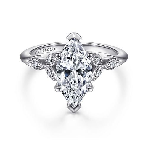 14K White Gold Marquise Shape Diamond Engagement Ring