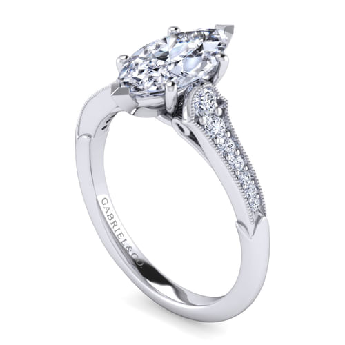 14K White Gold Marquise Shape Diamond Engagement Ring