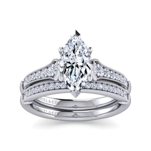14K White Gold Marquise Shape Diamond Engagement Ring