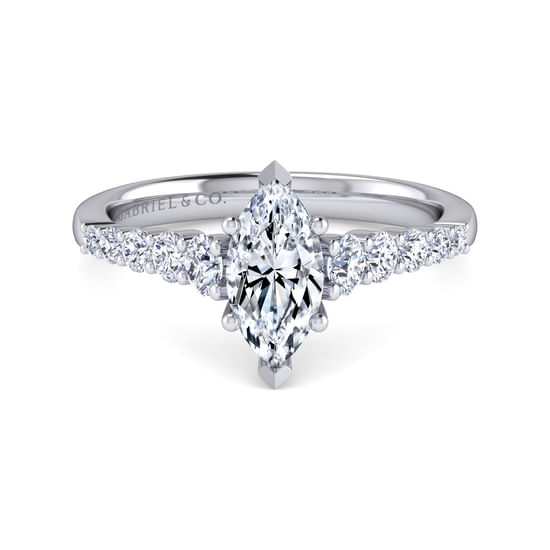Gabriel - 14K White Gold Marquise Shape Diamond Engagement Ring