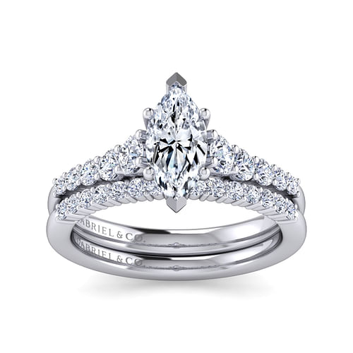 14K White Gold Marquise Shape Diamond Engagement Ring