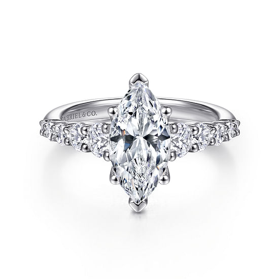 Gabriel - 14K White Gold Marquise Shape Diamond Engagement Ring