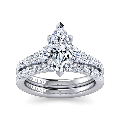 14K White Gold Marquise Shape Diamond Engagement Ring