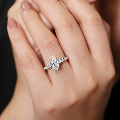 14K White Gold Marquise Shape Diamond Engagement Ring