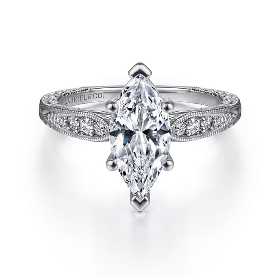Gabriel - 14K White Gold Marquise Shape Diamond Engagement Ring