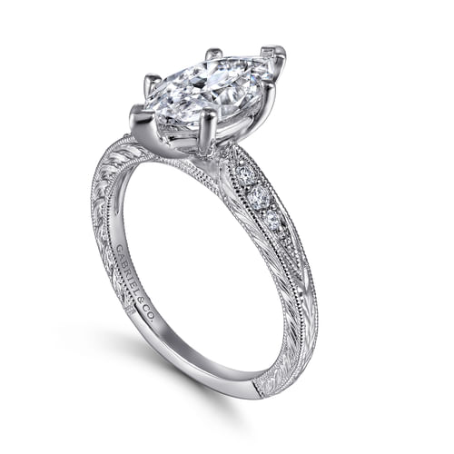 14K White Gold Marquise Shape Diamond Engagement Ring