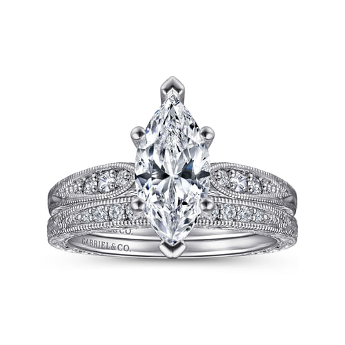 14K White Gold Marquise Shape Diamond Engagement Ring