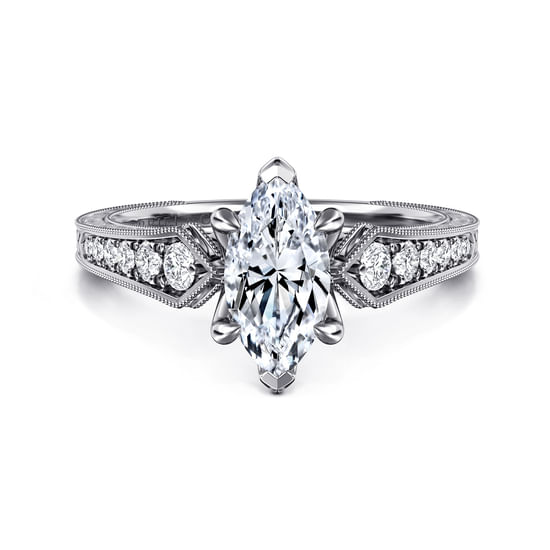 Gabriel - 14K White Gold Marquise Shape Diamond Engagement Ring