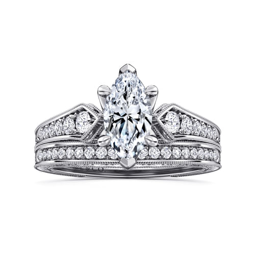 14K White Gold Marquise Shape Diamond Engagement Ring