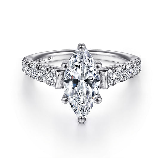 Gabriel - 14K White Gold Marquise Shape Diamond Engagement Ring