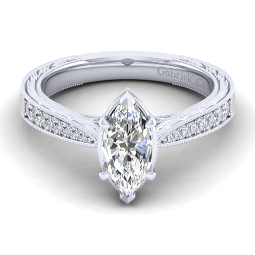 14K White Gold Marquise Shape Diamond Engagement Ring