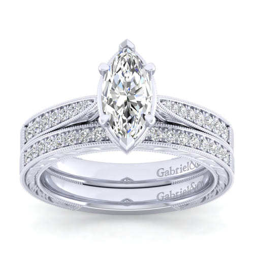 14K White Gold Marquise Shape Diamond Engagement Ring