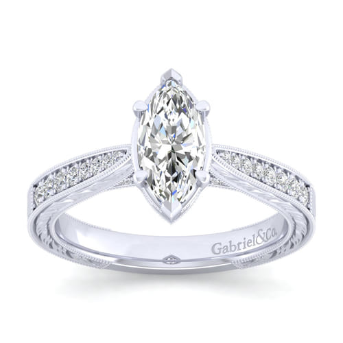 14K White Gold Marquise Shape Diamond Engagement Ring