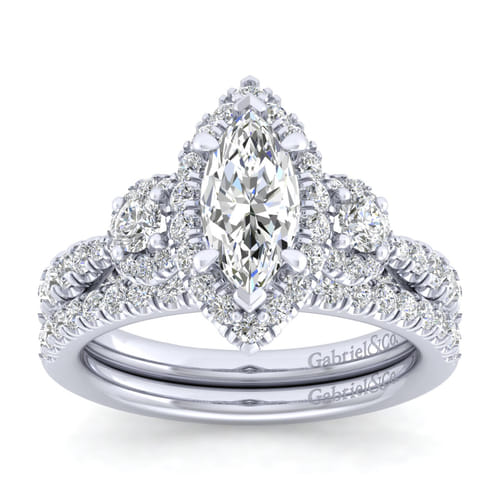 14K White Gold Marquise Shape Diamond Engagement Ring