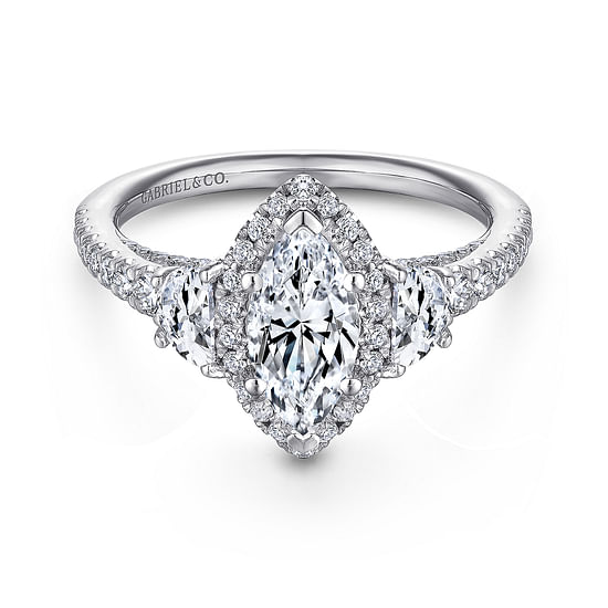 Gabriel - 14K White Gold Marquise Shape Diamond Engagement Ring