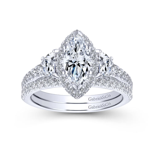 14K White Gold Marquise Shape Diamond Engagement Ring