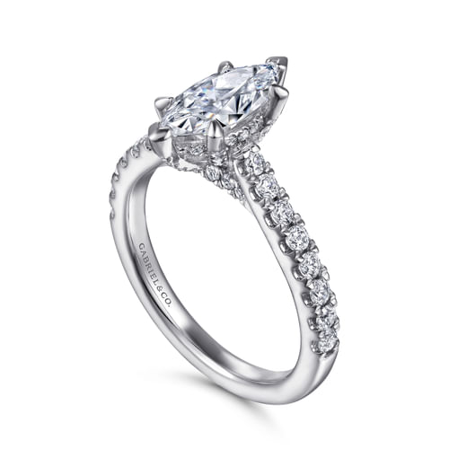 14K White Gold Marquise Shape Diamond Engagement Ring