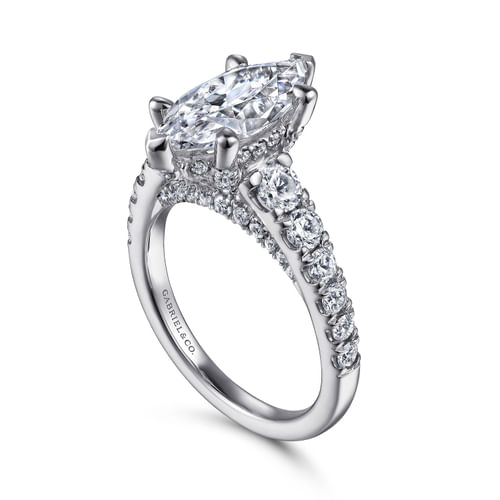 14K White Gold Marquise Shape Diamond Engagement Ring