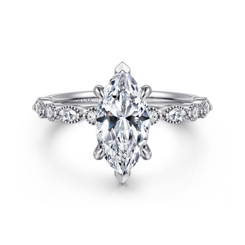 14K White Gold Marquise Shape Diamond Engagement Ring