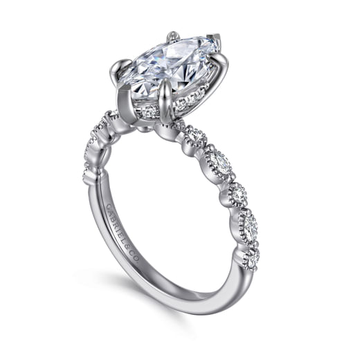 14K White Gold Marquise Shape Diamond Engagement Ring