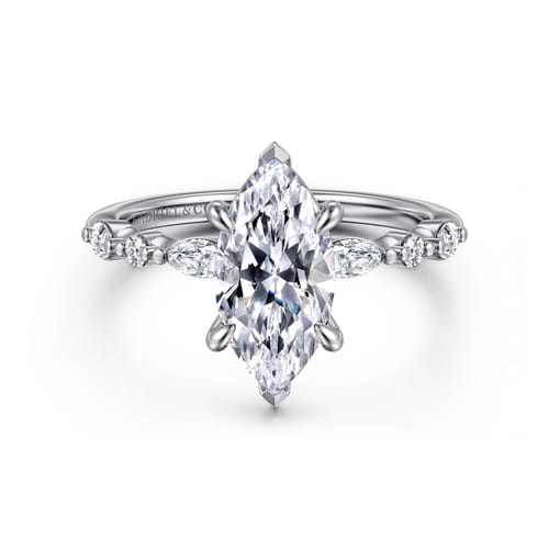 14K White Gold Marquise Shape Diamond Engagement Ring