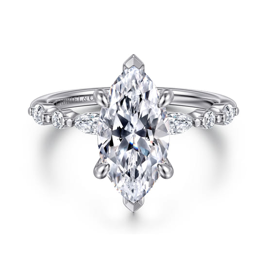 Gabriel - 14K White Gold Marquise Shape Diamond Engagement Ring