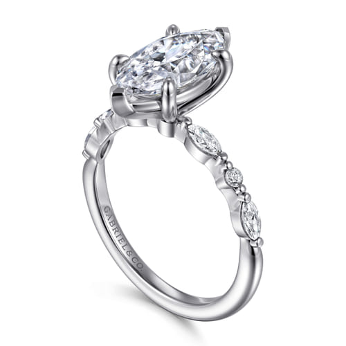 14K White Gold Marquise Shape Diamond Engagement Ring
