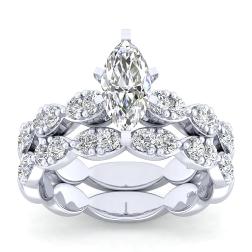 14K White Gold Marquise Shape Diamond Engagement Ring