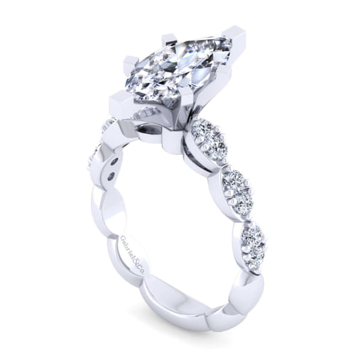 14K White Gold Marquise Shape Diamond Engagement Ring