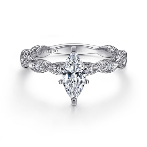 14K White Gold Marquise Shape Diamond Engagement Ring