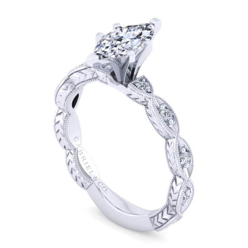 14K White Gold Marquise Shape Diamond Engagement Ring